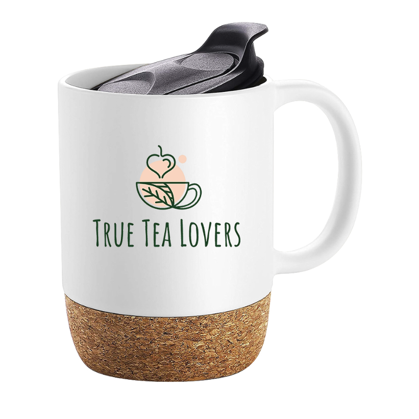 Large 15 OZ Travel Ceramic Mug with Cork Bottom and Lid - True Tea